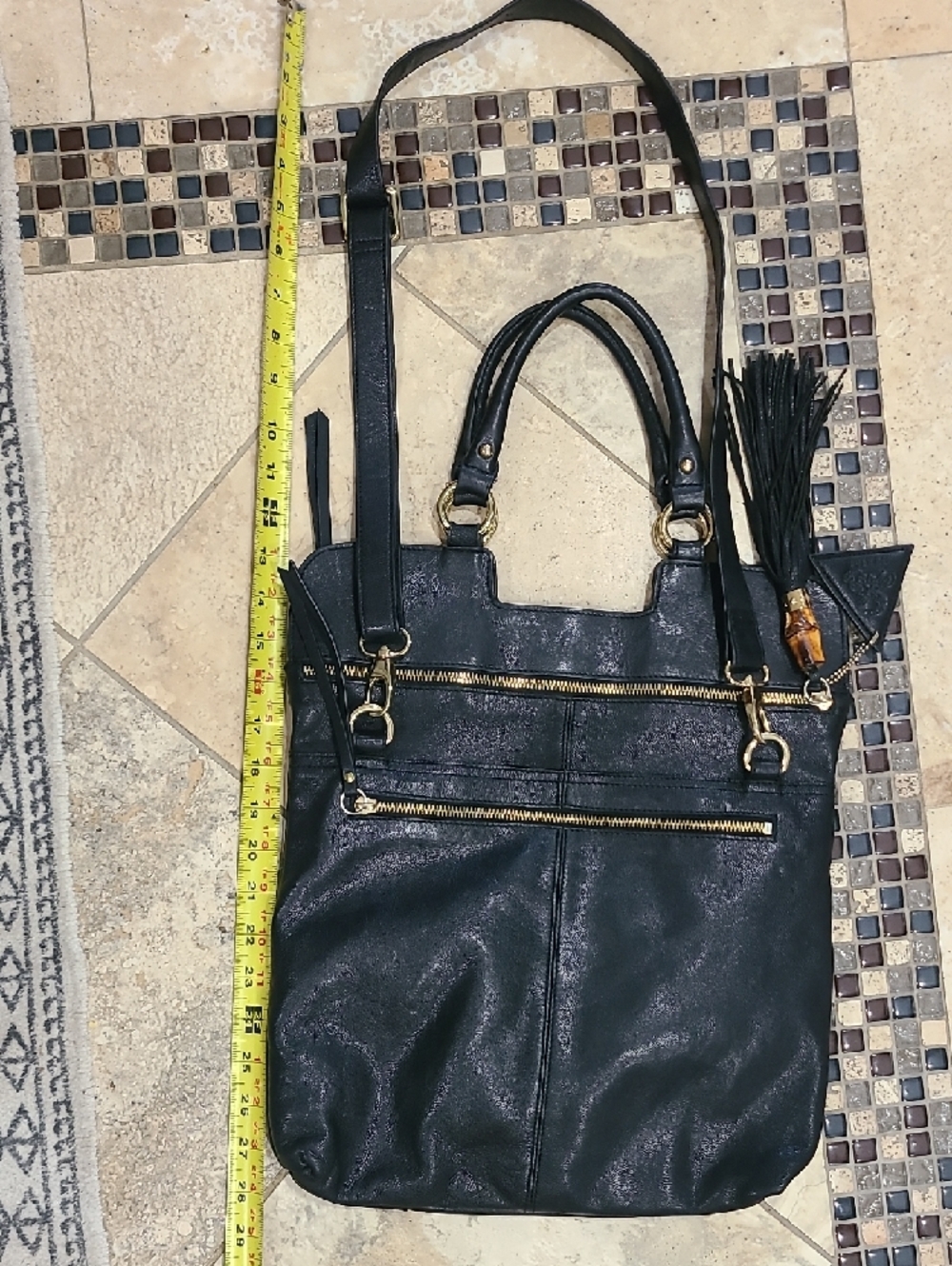 Sorial New York Black Leather Tote Bag with Tassel Accents - Picture 10 of 11